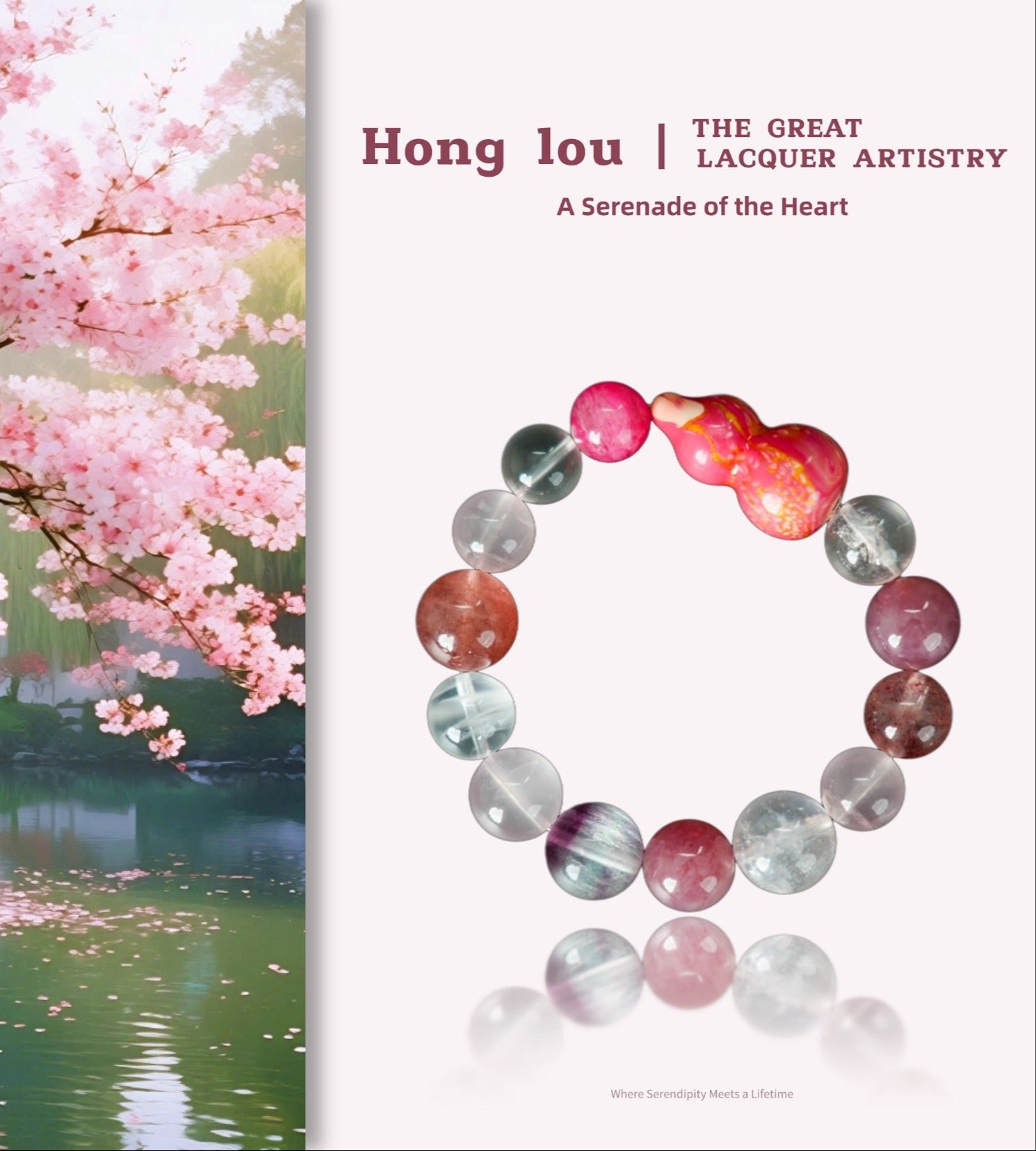 Fanmala Hong Lou "The Great Lacquer Artistry" Bracelet - Poetic Design with Artisan Lacquer Gourd & Gemstones for Attracting Love, Serendipity & Heartfelt Blessings