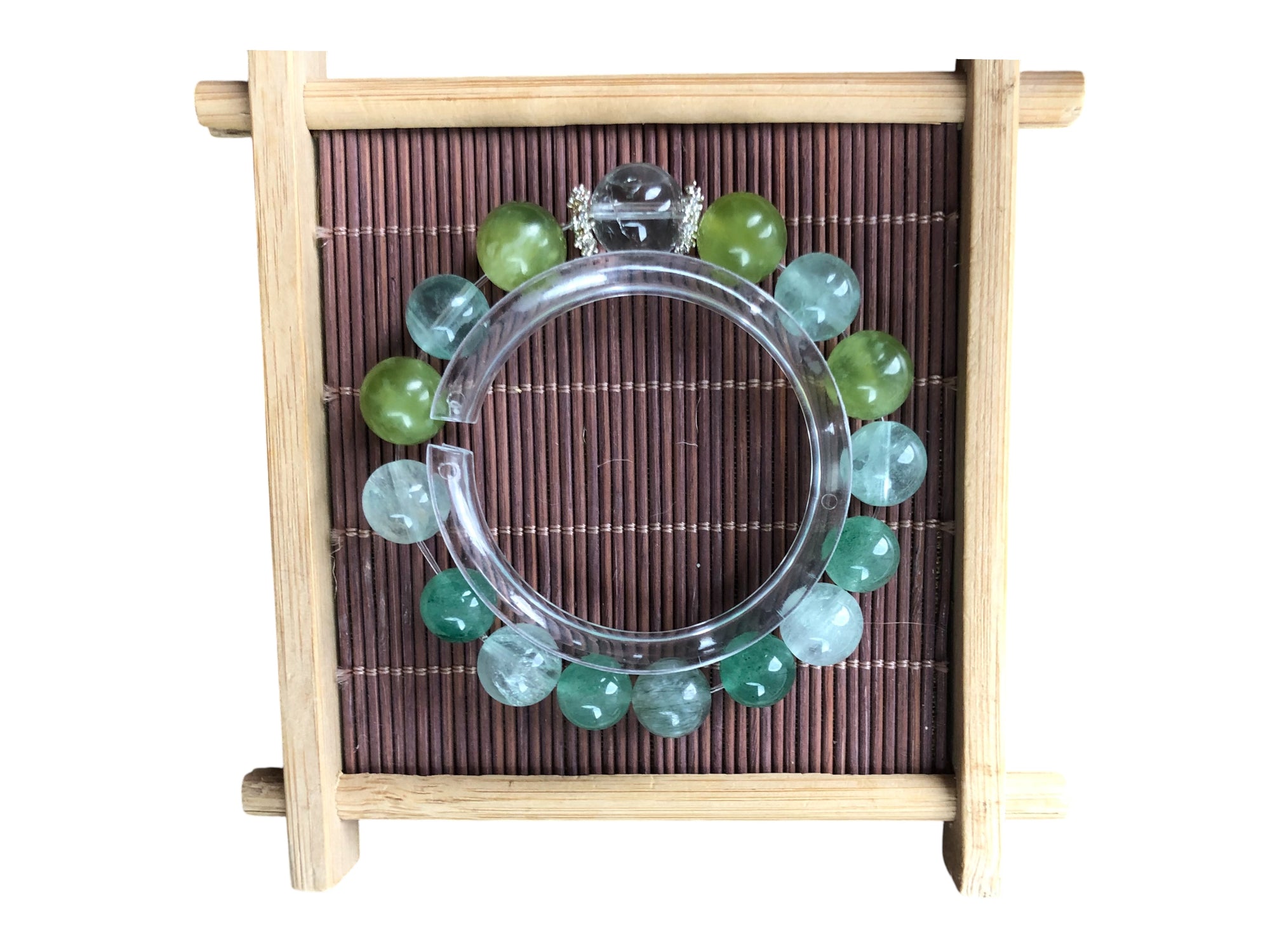 Fanmala Beautiful Green Jade Round Bead Crystal Bracelet