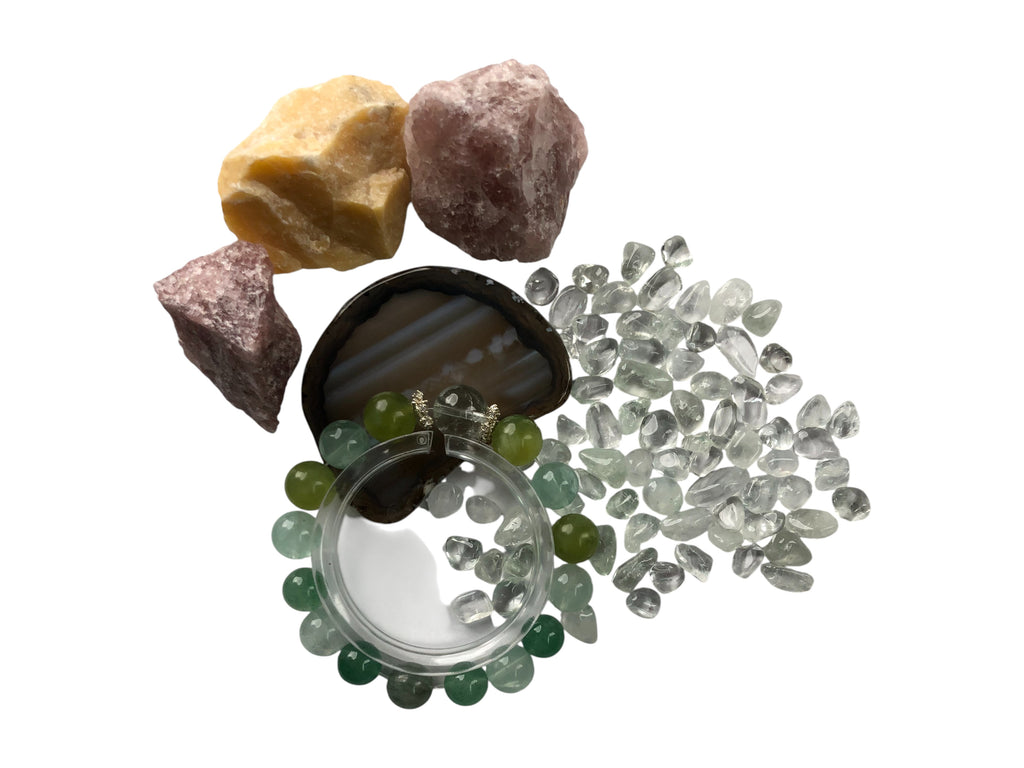 Fanmala Beautiful Green Jade Round Bead Crystal Bracelet