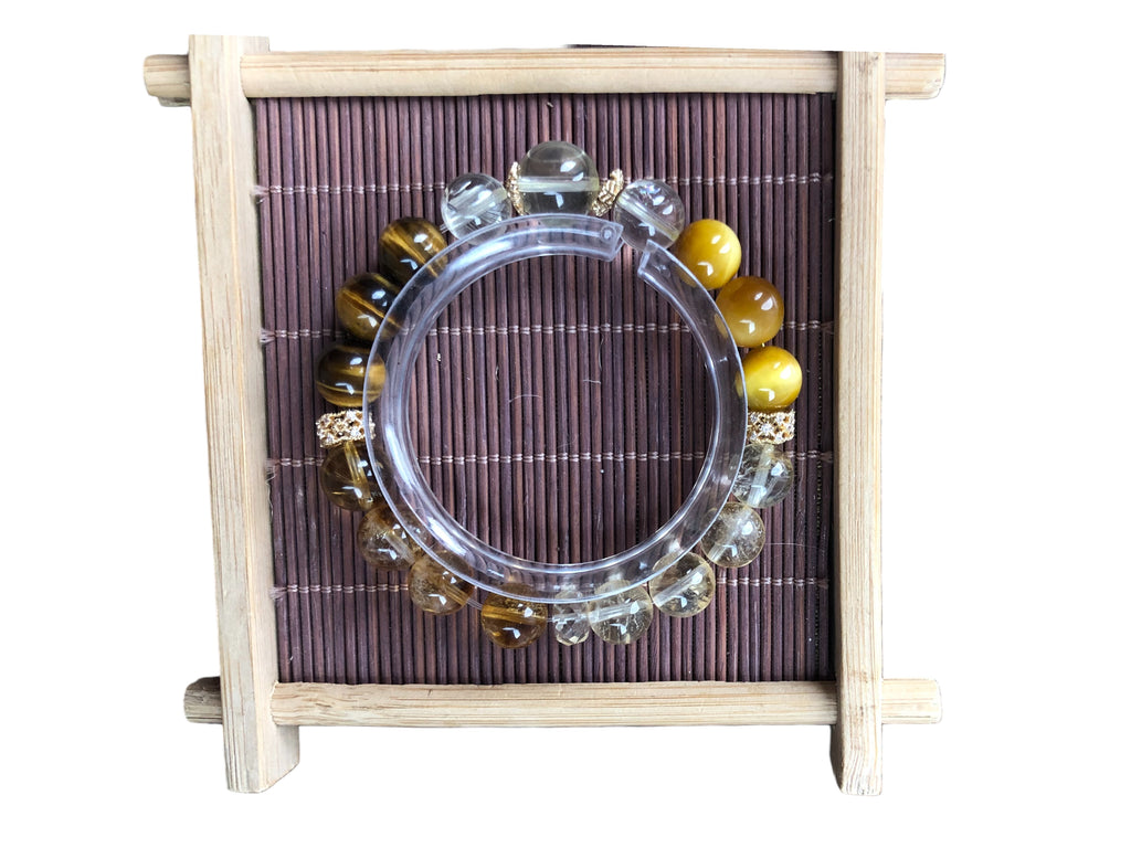 Fanmala Hot selling model yellow earth attribute unique best design tiger eye crystal bracelet hematite center stone