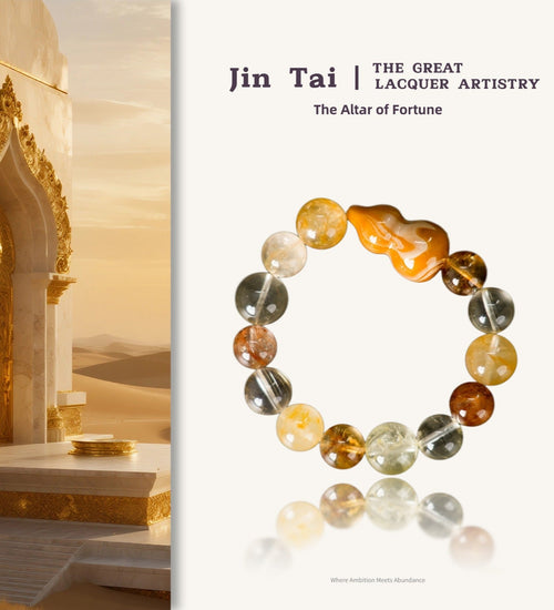Fanmala Jin Tai "The Great Lacquer Artistry" Bracelet - Majestic Design with Artisan Lacquer Gourd & Gemstones for Attracting Wealth, Success & Abundance
