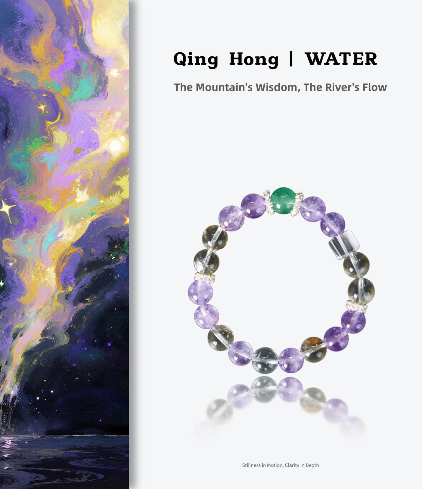 Fanmala Lan Yue "Water Series" Bracelet - Five Elements Jewelry for Balancing Strong Water Element, Handmade Gemstone Remedy for Grounding, Expression & Purposeful Flow