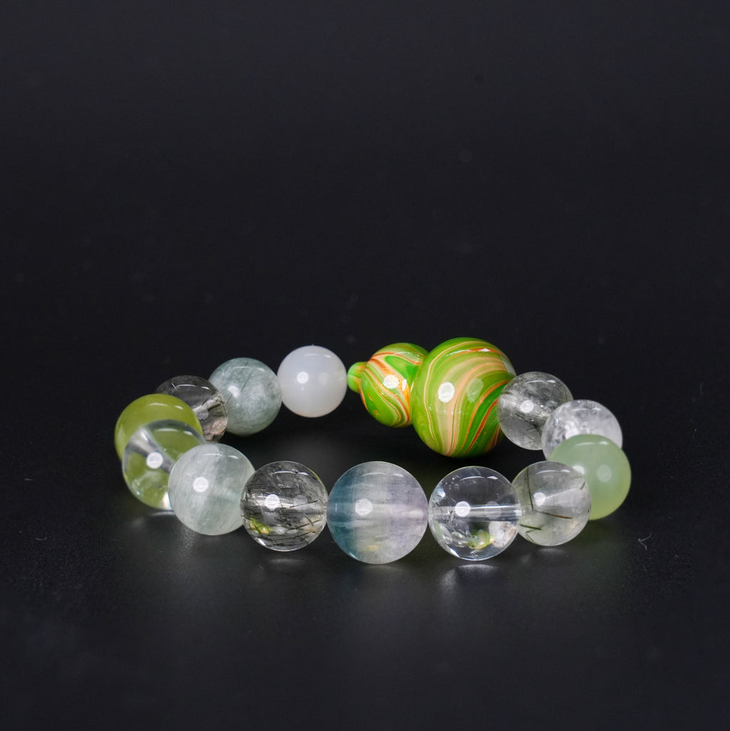 Fanmala Chun Ting "The Great Lacquer Artistry" Bracelet - Imperial Design with Artisan Lacquer Gourd & Gemstones for New Growth, Family Prosperity & Auspicious Blessings