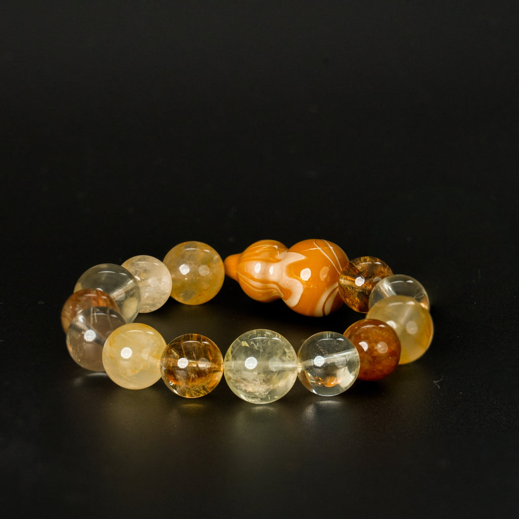 Fanmala Jin Tai "The Great Lacquer Artistry" Bracelet - Majestic Design with Artisan Lacquer Gourd & Gemstones for Attracting Wealth, Success & Abundance