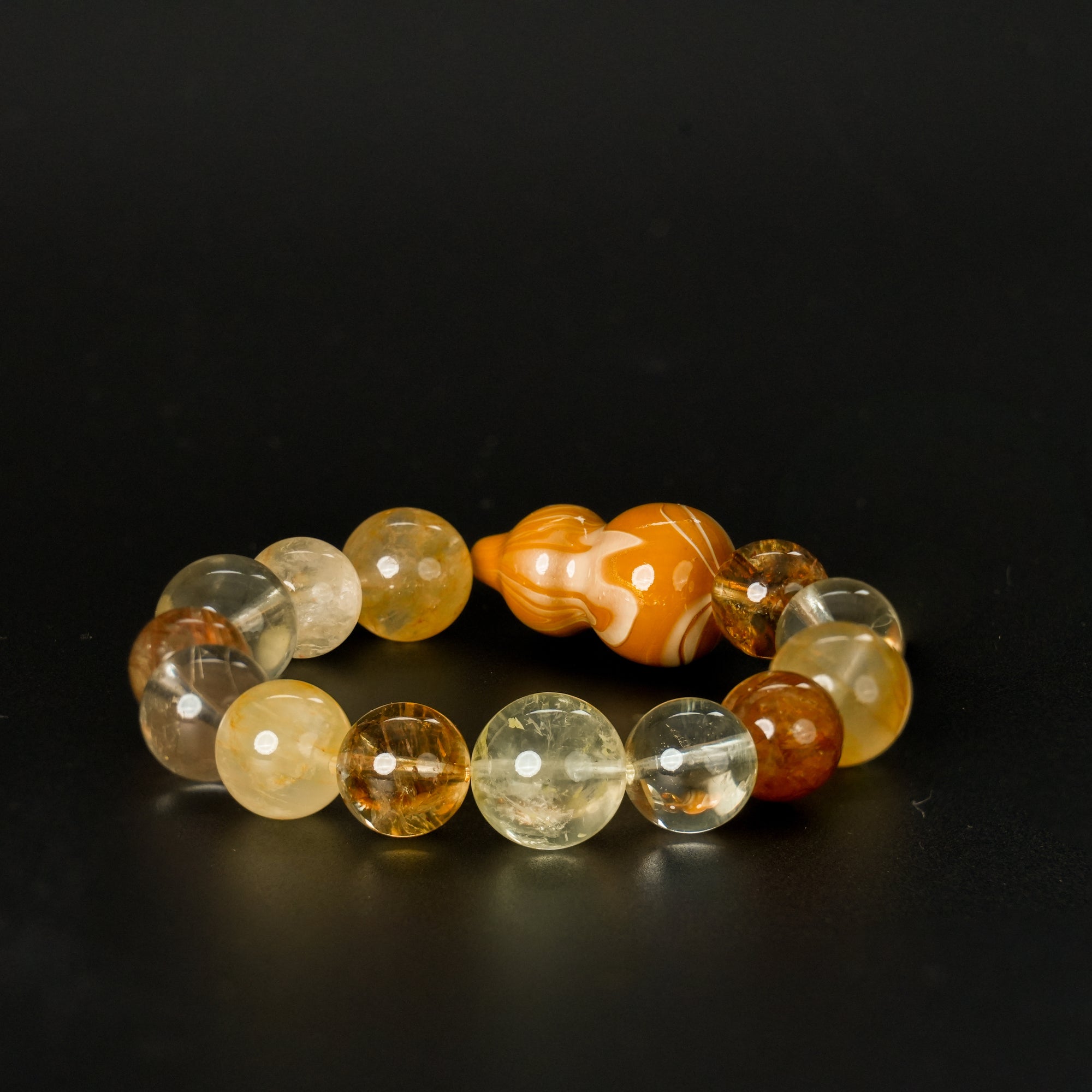 Fanmala Jin Tai "The Great Lacquer Artistry" Bracelet - Majestic Design with Artisan Lacquer Gourd & Gemstones for Attracting Wealth, Success & Abundance
