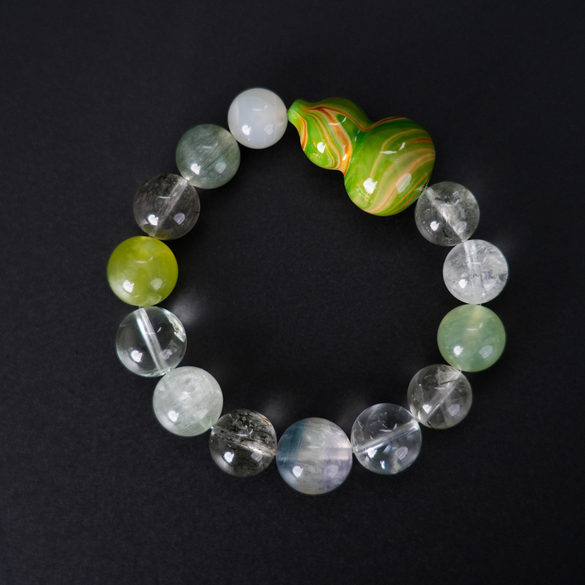 Fanmala Chun Ting "The Great Lacquer Artistry" Bracelet - Imperial Design with Artisan Lacquer Gourd & Gemstones for New Growth, Family Prosperity & Auspicious Blessings