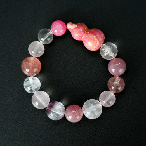 Fanmala Hong Lou "The Great Lacquer Artistry" Bracelet - Poetic Design with Artisan Lacquer Gourd & Gemstones for Attracting Love, Serendipity & Heartfelt Blessings