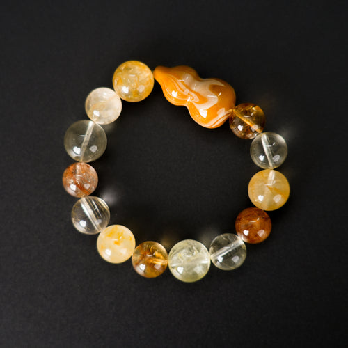 Fanmala Jin Tai "The Great Lacquer Artistry" Bracelet - Majestic Design with Artisan Lacquer Gourd & Gemstones for Attracting Wealth, Success & Abundance